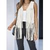 imageDokotoo Womens Fringe Vest 70s Hippie Costume Sleeveless Cowgirl Western Outfits Faux Suede Tassel Leather OuterwearBeige