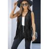 imageDokotoo Womens Fringe Vest 70s Hippie Costume Sleeveless Cowgirl Western Outfits Faux Suede Tassel Leather OuterwearBlack