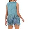 imageDokotoo Womens Fringe Vest 70s Hippie Costume Sleeveless Cowgirl Western Outfits Faux Suede Tassel Leather OuterwearBlue