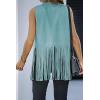 imageDokotoo Womens Fringe Vest 70s Hippie Costume Sleeveless Cowgirl Western Outfits Faux Suede Tassel Leather OuterwearBlue
