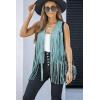 imageDokotoo Womens Fringe Vest 70s Hippie Costume Sleeveless Cowgirl Western Outfits Faux Suede Tassel Leather OuterwearBlue
