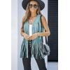 imageDokotoo Womens Fringe Vest 70s Hippie Costume Sleeveless Cowgirl Western Outfits Faux Suede Tassel Leather OuterwearBlue