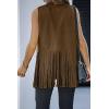 imageDokotoo Womens Fringe Vest 70s Hippie Costume Sleeveless Cowgirl Western Outfits Faux Suede Tassel Leather OuterwearBrown