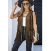 imageDokotoo Womens Fringe Vest 70s Hippie Costume Sleeveless Cowgirl Western Outfits Faux Suede Tassel Leather OuterwearBrown