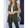 imageDokotoo Womens Fringe Vest 70s Hippie Costume Sleeveless Cowgirl Western Outfits Faux Suede Tassel Leather OuterwearGreen