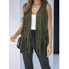 imageDokotoo Womens Fringe Vest 70s Hippie Costume Sleeveless Cowgirl Western Outfits Faux Suede Tassel Leather OuterwearGreen