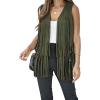 imageDokotoo Womens Fringe Vest 70s Hippie Costume Sleeveless Cowgirl Western Outfits Faux Suede Tassel Leather OuterwearGreen