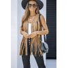 imageDokotoo Womens Fringe Vest 70s Hippie Costume Sleeveless Cowgirl Western Outfits Faux Suede Tassel Leather OuterwearKhaki