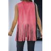 imageDokotoo Womens Fringe Vest 70s Hippie Costume Sleeveless Cowgirl Western Outfits Faux Suede Tassel Leather OuterwearPink