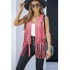 imageDokotoo Womens Fringe Vest 70s Hippie Costume Sleeveless Cowgirl Western Outfits Faux Suede Tassel Leather OuterwearPink