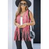 imageDokotoo Womens Fringe Vest 70s Hippie Costume Sleeveless Cowgirl Western Outfits Faux Suede Tassel Leather OuterwearPink