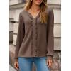 imageDokotoo Womens Long Sleeve Tops Ruffle V Neck Shirts Dressy Casual Blouses Fall Clothes 2025Dark Brown