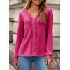 imageDokotoo Womens Long Sleeve Tops Ruffle V Neck Shirts Dressy Casual Blouses Fall Clothes 2025Rose Red