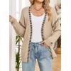 imageDokotoo Womens Oversized Cardigan Sweaters Casual Coats Long Sleeve Button Front Stripes Trim Fall OutfitsBeige