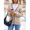 imageDokotoo Womens Oversized Cardigan Sweaters Casual Coats Long Sleeve Button Front Stripes Trim Fall OutfitsBeige