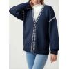 imageDokotoo Womens Oversized Cardigan Sweaters Casual Coats Long Sleeve Button Front Stripes Trim Fall OutfitsBlue