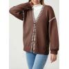 imageDokotoo Womens Oversized Cardigan Sweaters Casual Coats Long Sleeve Button Front Stripes Trim Fall OutfitsBrown