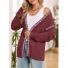 imageDokotoo Womens Oversized Cardigan Sweaters Casual Coats Long Sleeve Button Front Stripes Trim Fall OutfitsRed