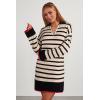 imageDokotoo Womens Polo V Neck Sweater Dresses Fall Dresses for Women 2024 Long Sleeve Dress Casual Striped Mini DressApricot Stripe
