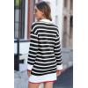 imageDokotoo Womens Polo V Neck Sweater Dresses Fall Dresses for Women 2024 Long Sleeve Dress Casual Striped Mini DressBlack Stripe