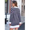 imageDokotoo Womens Polo V Neck Sweater Dresses Fall Dresses for Women 2024 Long Sleeve Dress Casual Striped Mini DressBlue Stripe
