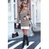 imageDokotoo Womens Polo V Neck Sweater Dresses Fall Dresses for Women 2024 Long Sleeve Dress Casual Striped Mini DressBrown Stripe