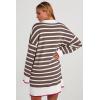 imageDokotoo Womens Polo V Neck Sweater Dresses Fall Dresses for Women 2024 Long Sleeve Dress Casual Striped Mini DressBrown Stripe