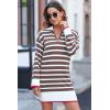 imageDokotoo Womens Polo V Neck Sweater Dresses Fall Dresses for Women 2024 Long Sleeve Dress Casual Striped Mini DressBrown Stripe