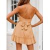 imageDokotoo Womens Spaghetti Strap Dresses Scoop Neck Bow Backless Sleeveless Elastic Waist Ruffle Hem ALine Casual Mini DressOrange