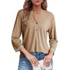 imageDokotoo Womens Tops 34 Length Sleeve TShirts V Neck Button Down Dressy Casual Loose Basic Tee Blouses Fall ClothesBeige