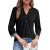 imageDokotoo Womens Tops 34 Length Sleeve TShirts V Neck Button Down Dressy Casual Loose Basic Tee Blouses Fall ClothesBlack