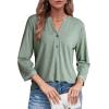 imageDokotoo Womens Tops 34 Length Sleeve TShirts V Neck Button Down Dressy Casual Loose Basic Tee Blouses Fall ClothesGreen
