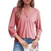 imageDokotoo Womens Tops 34 Length Sleeve TShirts V Neck Button Down Dressy Casual Loose Basic Tee Blouses Fall ClothesPink