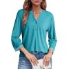imageDokotoo Womens Tops 34 Length Sleeve TShirts V Neck Button Down Dressy Casual Loose Basic Tee Blouses Fall ClothesTurquoise