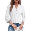 imageDokotoo Womens Tops 34 Length Sleeve TShirts V Neck Button Down Dressy Casual Loose Basic Tee Blouses Fall ClothesWhite