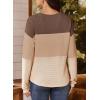 imageDokotoo Womens Tops Casual Long Sleeve Waffle Knit Oversized Shirts Crewneck Color Block Pullover SweatshirtsBrown