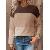 imageDokotoo Womens Tops Casual Long Sleeve Waffle Knit Oversized Shirts Crewneck Color Block Pullover SweatshirtsBrown