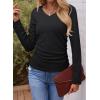 imageDokotoo Womens Tops Casual V Neck Long Sleeve Shirts for Women Fashion Solid Ruched Basic Tunics BlousesBlack