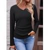 imageDokotoo Womens Tops Casual V Neck Long Sleeve Shirts for Women Fashion Solid Ruched Basic Tunics BlousesBlack
