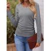imageDokotoo Womens Tops Casual V Neck Long Sleeve Shirts for Women Fashion Solid Ruched Basic Tunics BlousesGray