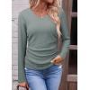 imageDokotoo Womens Tops Casual V Neck Long Sleeve Shirts for Women Fashion Solid Ruched Basic Tunics BlousesGreen