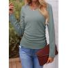 imageDokotoo Womens Tops Casual V Neck Long Sleeve Shirts for Women Fashion Solid Ruched Basic Tunics BlousesGreen