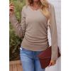 imageDokotoo Womens Tops Casual V Neck Long Sleeve Shirts for Women Fashion Solid Ruched Basic Tunics BlousesKhaki