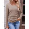 imageDokotoo Womens Tops Casual V Neck Long Sleeve Shirts for Women Fashion Solid Ruched Basic Tunics BlousesKhaki