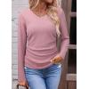 imageDokotoo Womens Tops Casual V Neck Long Sleeve Shirts for Women Fashion Solid Ruched Basic Tunics BlousesPink
