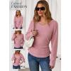 imageDokotoo Womens Tops Casual V Neck Long Sleeve Shirts for Women Fashion Solid Ruched Basic Tunics BlousesPink