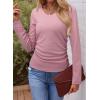 imageDokotoo Womens Tops Casual V Neck Long Sleeve Shirts for Women Fashion Solid Ruched Basic Tunics BlousesPink