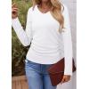 imageDokotoo Womens Tops Casual V Neck Long Sleeve Shirts for Women Fashion Solid Ruched Basic Tunics BlousesWhite