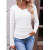 imageDokotoo Womens Tops Casual V Neck Long Sleeve Shirts for Women Fashion Solid Ruched Basic Tunics BlousesWhite