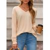 imageDokotoo Womens Tops Dressy Casual 2025 Long Sleeve Pullover V Neck Fall Shirts Hollow Out Lace Embroidered BlouseBeige